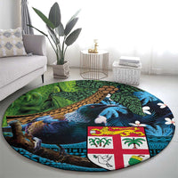 Fiji and New Zealand Tui Bird Round Carpet Koru Fern Leafs and Palm Tree With Plumeria LT03 - Polynesian Pride