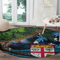 Fiji and New Zealand Tui Bird Round Carpet Koru Fern Leafs and Palm Tree With Plumeria LT03 - Polynesian Pride