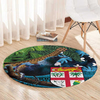 Fiji and New Zealand Tui Bird Round Carpet Koru Fern Leafs and Palm Tree With Plumeria LT03 - Polynesian Pride