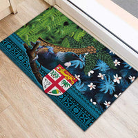 Fiji and New Zealand Tui Bird Rubber Doormat Koru Fern Leafs and Palm Tree With Plumeria LT03 - Polynesian Pride