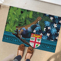 Fiji and New Zealand Tui Bird Rubber Doormat Koru Fern Leafs and Palm Tree With Plumeria LT03 - Polynesian Pride