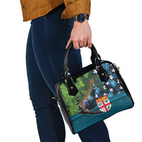 Fiji and New Zealand Tui Bird Shoulder Handbag Koru Fern Leafs and Palm Tree With Plumeria LT03 - Polynesian Pride