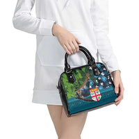 Fiji and New Zealand Tui Bird Shoulder Handbag Koru Fern Leafs and Palm Tree With Plumeria LT03 - Polynesian Pride