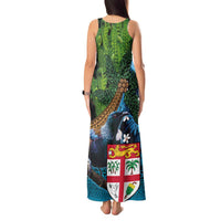 Fiji and New Zealand Tui Bird Tank Maxi Dress Koru Fern Leafs and Palm Tree With Plumeria LT03 - Polynesian Pride