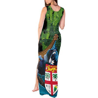 Fiji and New Zealand Tui Bird Tank Maxi Dress Koru Fern Leafs and Palm Tree With Plumeria LT03 - Polynesian Pride