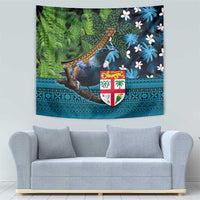 Fiji and New Zealand Tui Bird Tapestry Koru Fern Leafs and Palm Tree With Plumeria LT03 - Polynesian Pride