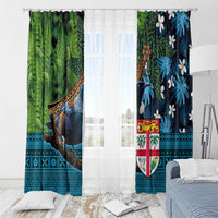 Fiji and New Zealand Tui Bird Window Curtain Koru Fern Leafs and Palm Tree With Plumeria LT03 - Polynesian Pride