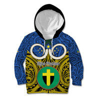 Personalised Vanuatu Tafea Province Kid Hoodie Pig Tusk Mix Maori Pattern and Namele Leaf LT03 Hoodie Blue - Polynesian Pride