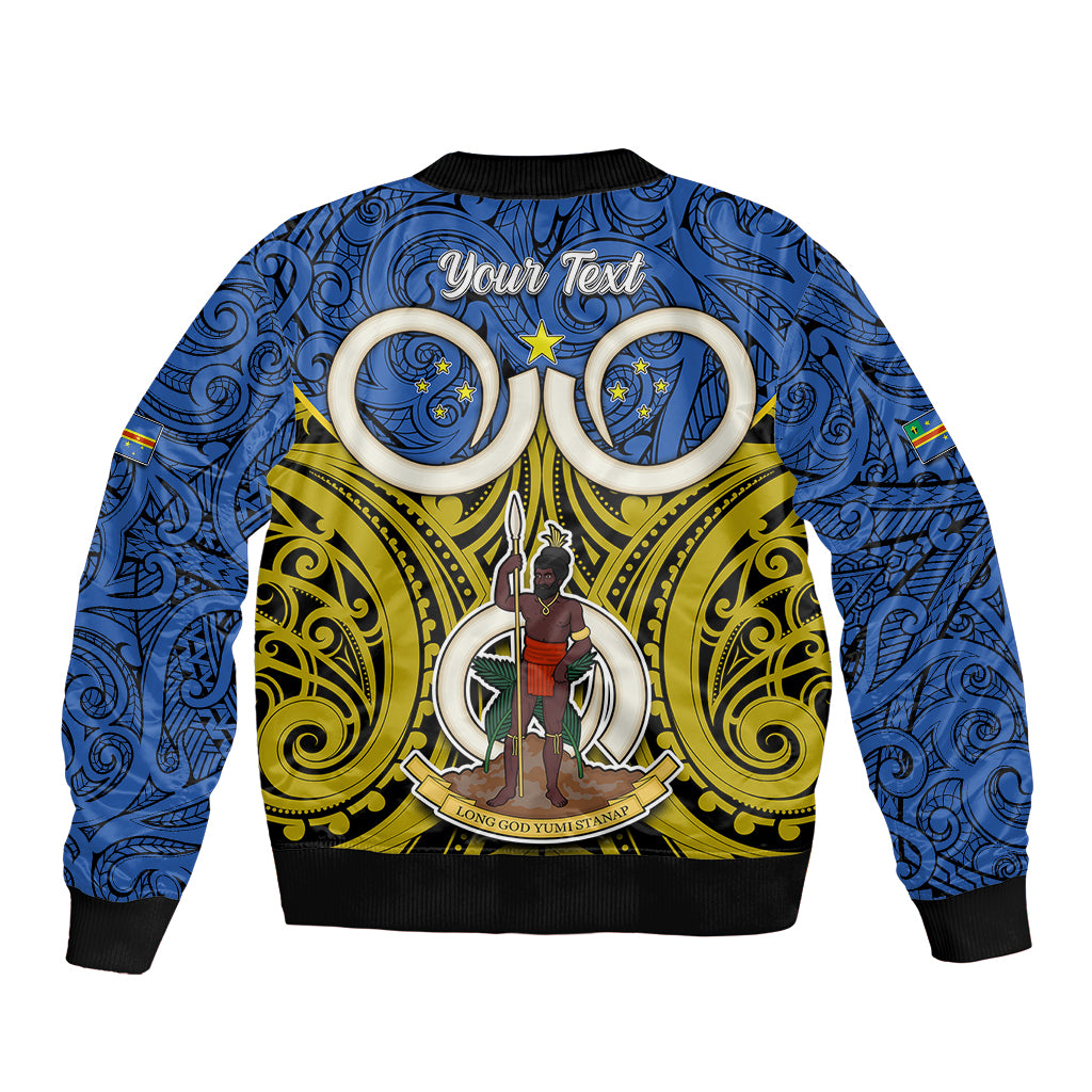 Personalised Vanuatu Tafea Province Sleeve Zip Bomber Jacket Pig Tusk Mix Maori Pattern and Namele Leaf LT03 - Polynesian Pride