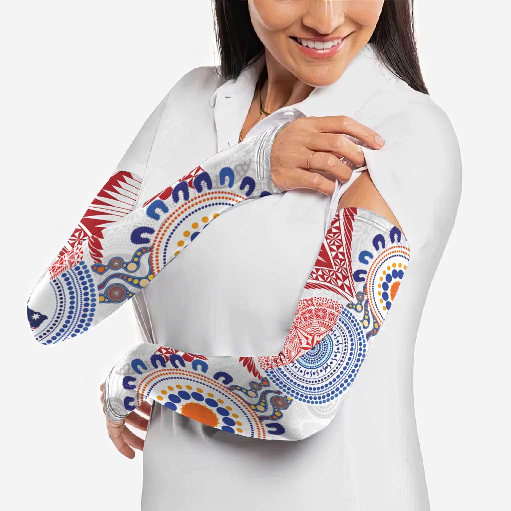Tongan and Australian Culture Together Arm Sleeves Ngatu Art Tribal Aboriginal Tattoo Pattern LT03 - Polynesian Pride