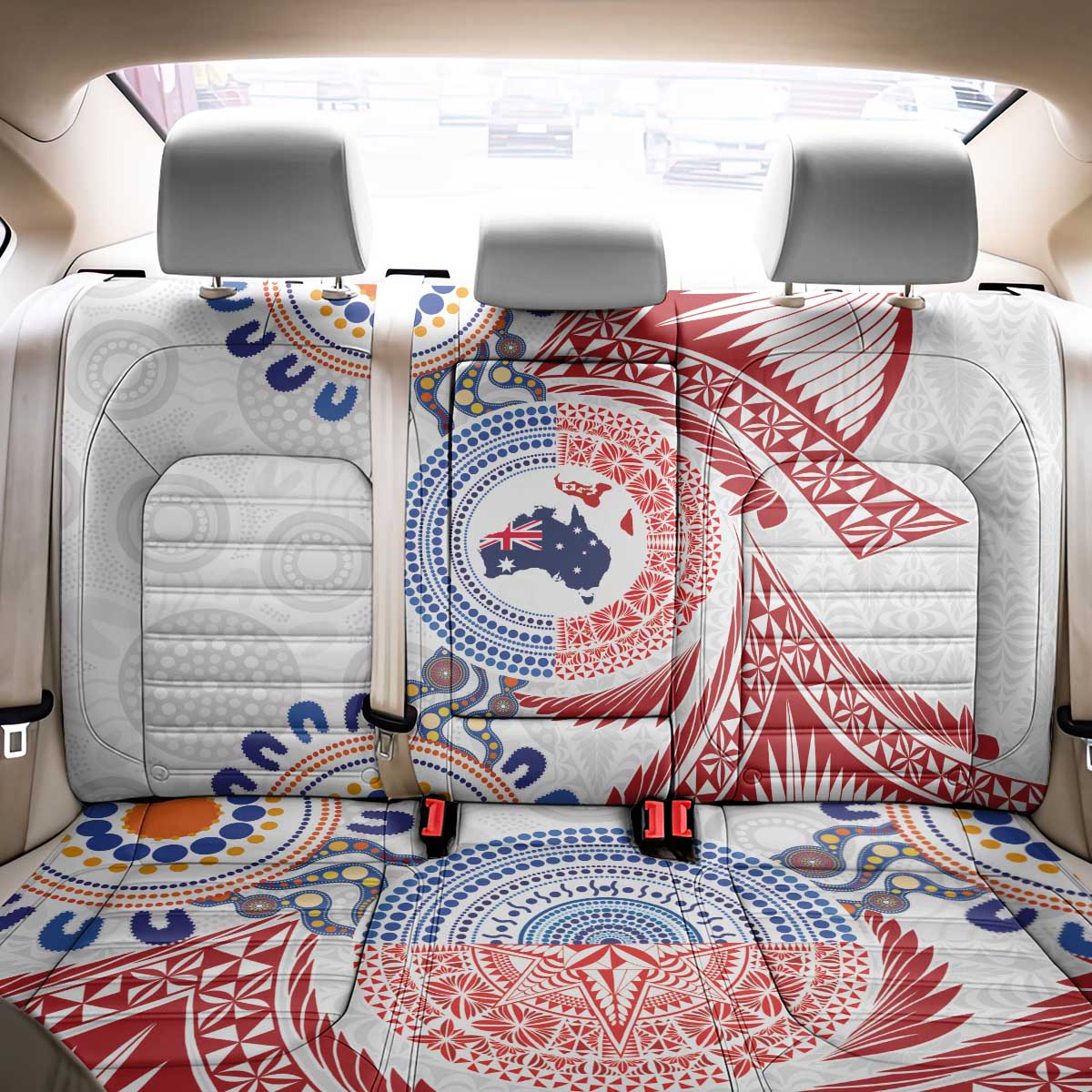 Tongan and Australian Culture Together Back Car Seat Cover Ngatu Art Tribal Aboriginal Tattoo Pattern LT03 - Polynesian Pride