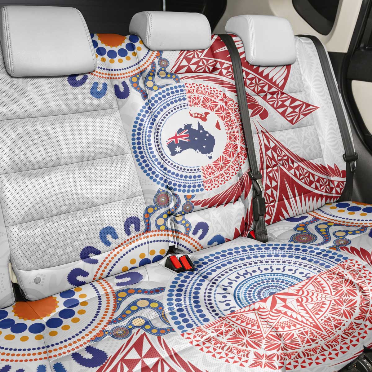 Tongan and Australian Culture Together Back Car Seat Cover Ngatu Art Tribal Aboriginal Tattoo Pattern LT03 - Polynesian Pride
