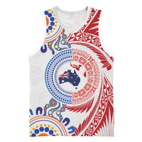 Tongan and Australian Culture Together Basketball Jersey Ngatu Art Tribal Aboriginal Tattoo Pattern LT03 Unisex White - Polynesian Pride