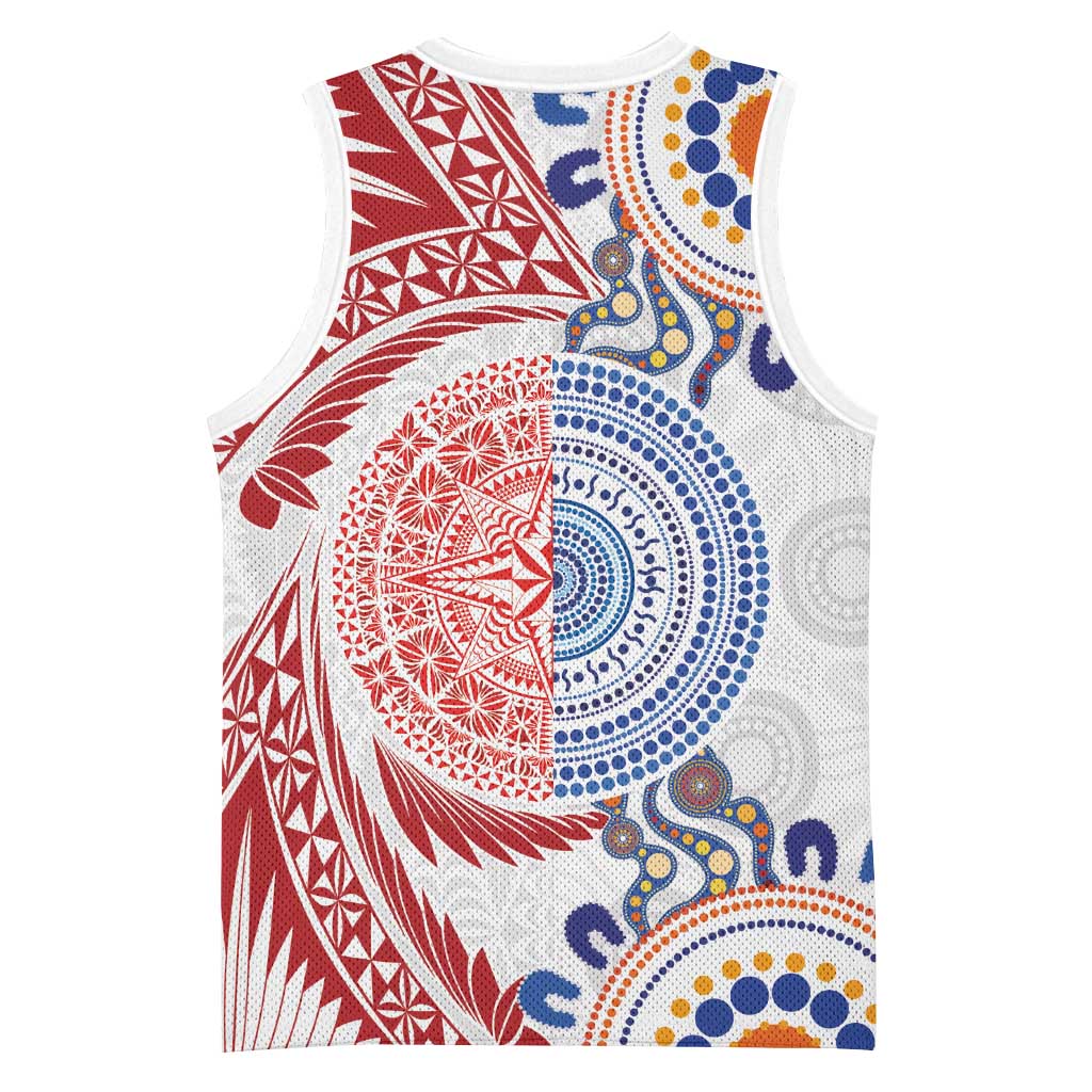 Tongan and Australian Culture Together Basketball Jersey Ngatu Art Tribal Aboriginal Tattoo Pattern LT03 - Polynesian Pride