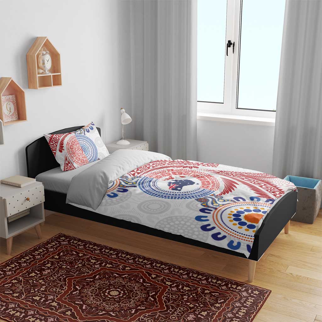 Tongan and Australian Culture Together Bedding Set Ngatu Art Tribal Aboriginal Tattoo Pattern - Polynesian Pride