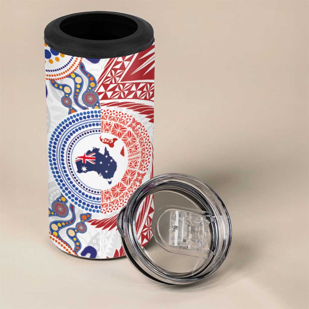 Tongan and Australian Culture Together 4 in 1 Can Cooler Tumbler Ngatu Art Tribal Aboriginal Tattoo Pattern LT03 - Polynesian Pride