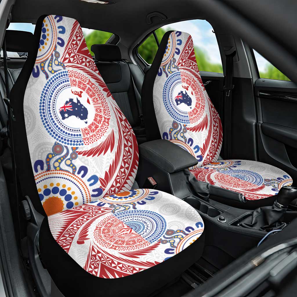 Tongan and Australian Culture Together Car Seat Cover Ngatu Art Tribal Aboriginal Tattoo Pattern LT03 One Size White - Polynesian Pride