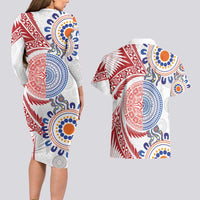 Tongan and Australian Culture Together Couples Matching Long Sleeve Bodycon Dress and Hawaiian Shirt Ngatu Art Tribal Aboriginal Tattoo Pattern LT03 - Polynesian Pride