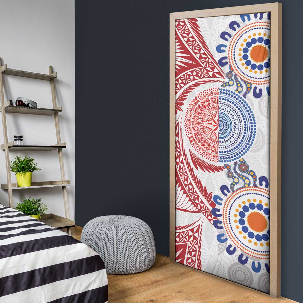 Tongan and Australian Culture Together Door Cover Ngatu Art Tribal Aboriginal Tattoo Pattern LT03 - Polynesian Pride