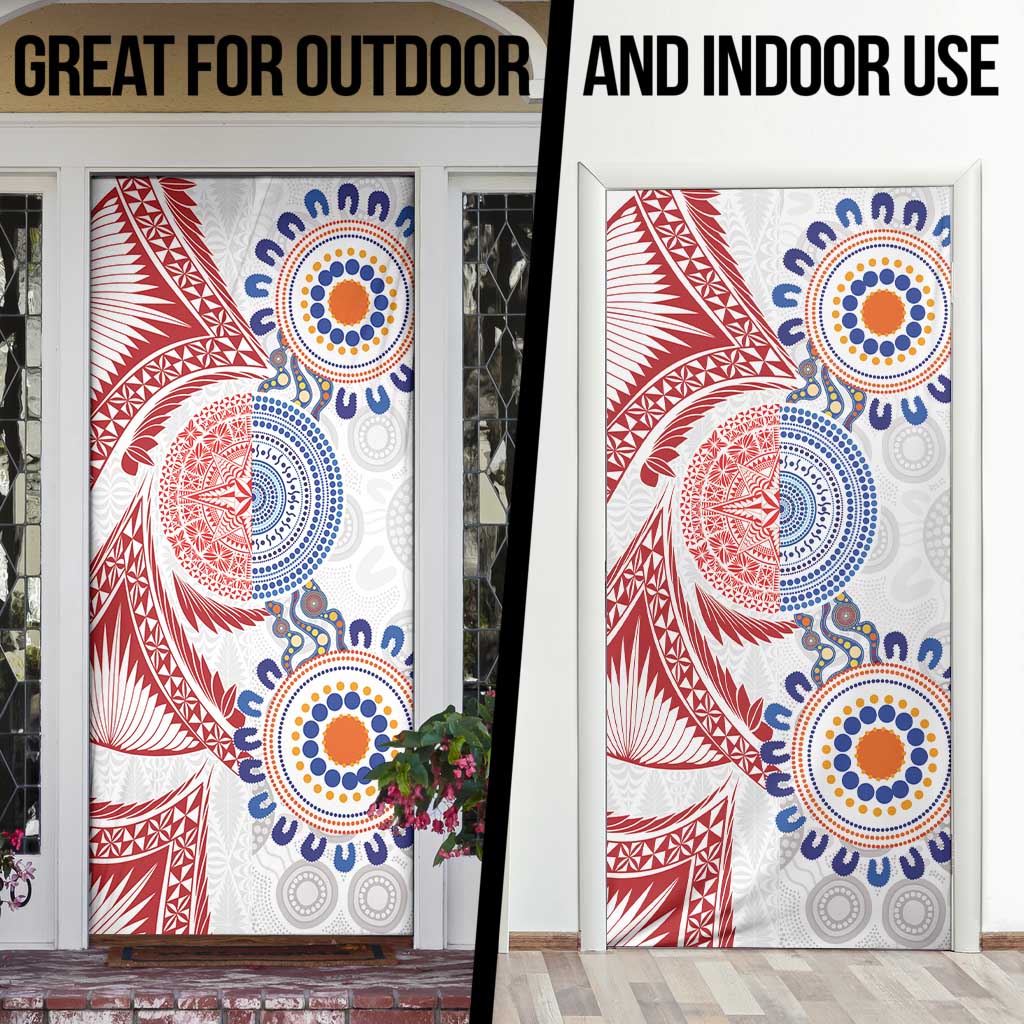 Tongan and Australian Culture Together Door Cover Ngatu Art Tribal Aboriginal Tattoo Pattern LT03 - Polynesian Pride