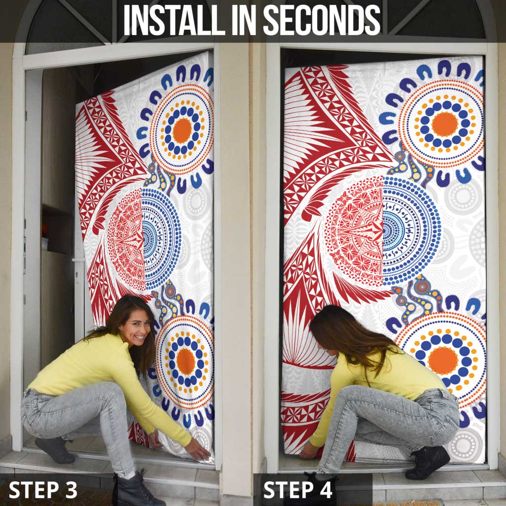 Tongan and Australian Culture Together Door Cover Ngatu Art Tribal Aboriginal Tattoo Pattern LT03 - Polynesian Pride