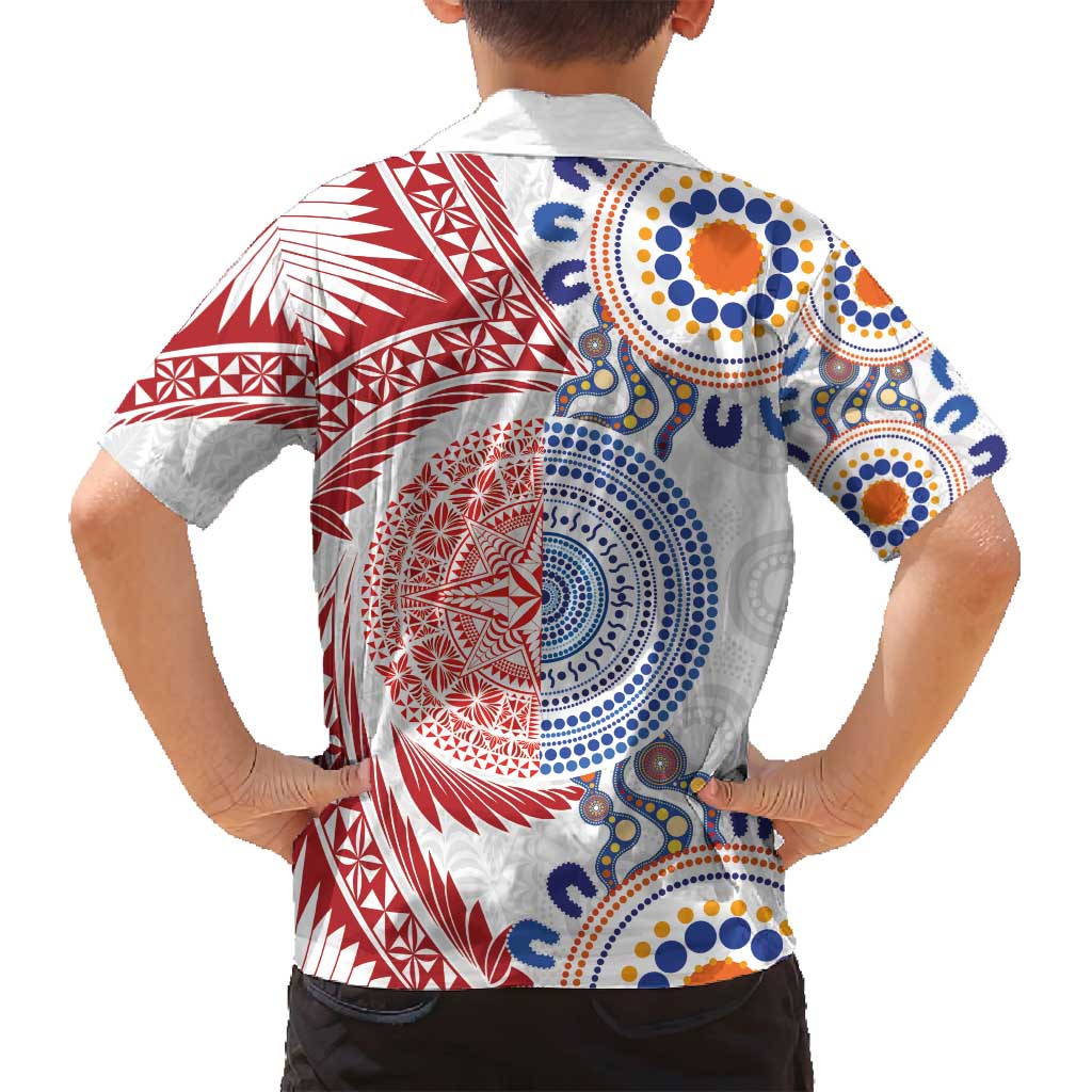 Tongan and Australian Culture Together Family Matching Long Sleeve Bodycon Dress and Hawaiian Shirt Ngatu Art Tribal Aboriginal Tattoo Pattern LT03 - Polynesian Pride