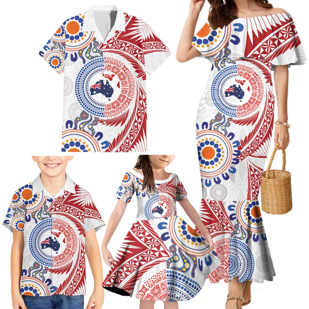 Tongan and Australian Culture Together Family Matching Mermaid Dress and Hawaiian Shirt Ngatu Art Tribal Aboriginal Tattoo Pattern LT03 - Polynesian Pride