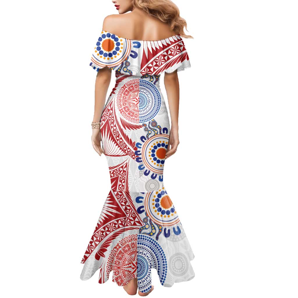 Tongan and Australian Culture Together Family Matching Mermaid Dress and Hawaiian Shirt Ngatu Art Tribal Aboriginal Tattoo Pattern LT03 - Polynesian Pride