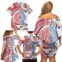 Tongan and Australian Culture Together Family Matching Off Shoulder Short Dress and Hawaiian Shirt Ngatu Art Tribal Aboriginal Tattoo Pattern LT03 - Polynesian Pride