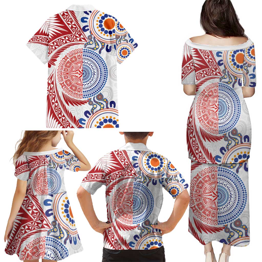 Tongan and Australian Culture Together Family Matching Puletasi and Hawaiian Shirt Ngatu Art Tribal Aboriginal Tattoo Pattern LT03 - Polynesian Pride