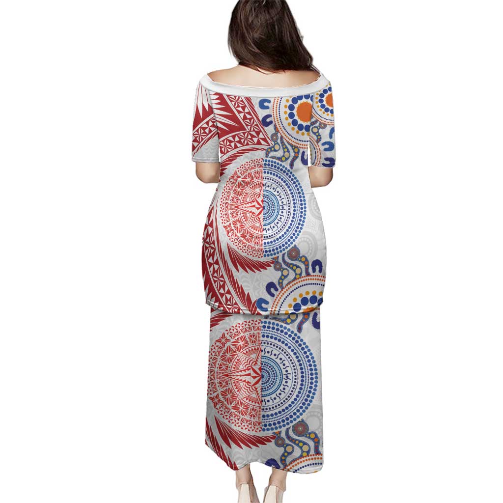 Tongan and Australian Culture Together Family Matching Puletasi and Hawaiian Shirt Ngatu Art Tribal Aboriginal Tattoo Pattern LT03 - Polynesian Pride