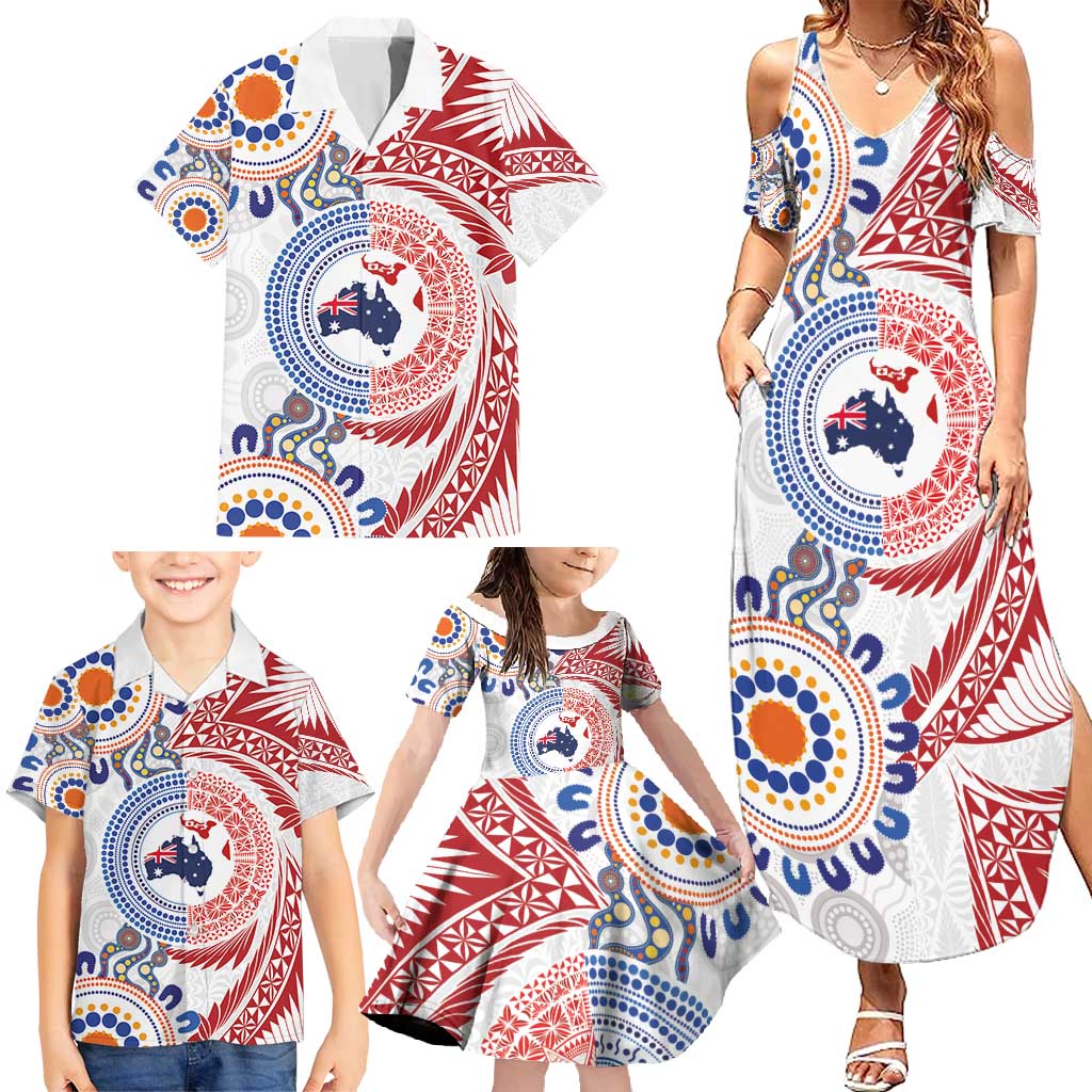 Tongan and Australian Culture Together Family Matching Summer Maxi Dress and Hawaiian Shirt Ngatu Art Tribal Aboriginal Tattoo Pattern LT03 - Polynesian Pride