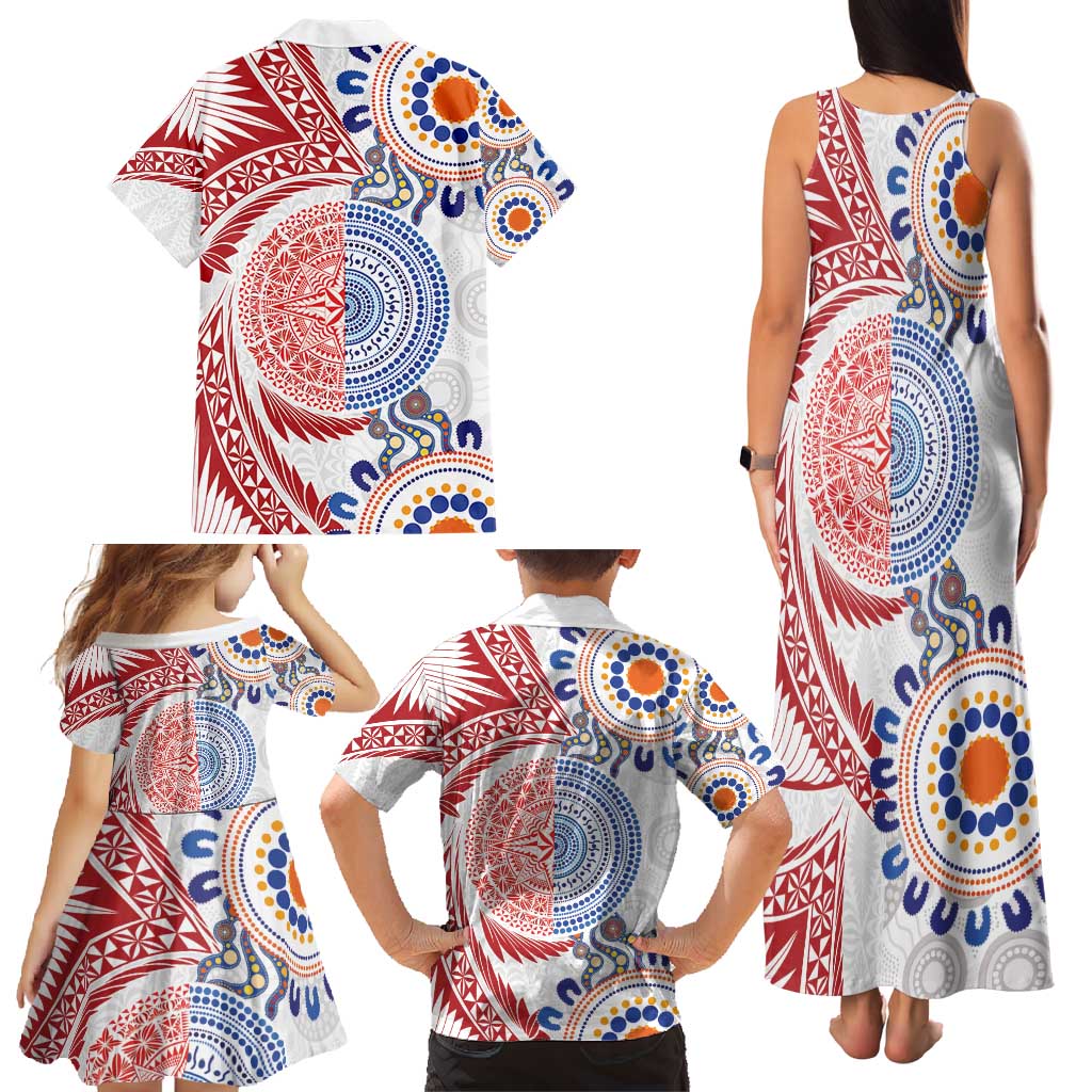 Tongan and Australian Culture Together Family Matching Tank Maxi Dress and Hawaiian Shirt Ngatu Art Tribal Aboriginal Tattoo Pattern LT03 - Polynesian Pride