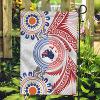 Tongan and Australian Culture Together Garden Flag Ngatu Art Tribal Aboriginal Tattoo Pattern LT03 Garden Flag White - Polynesian Pride