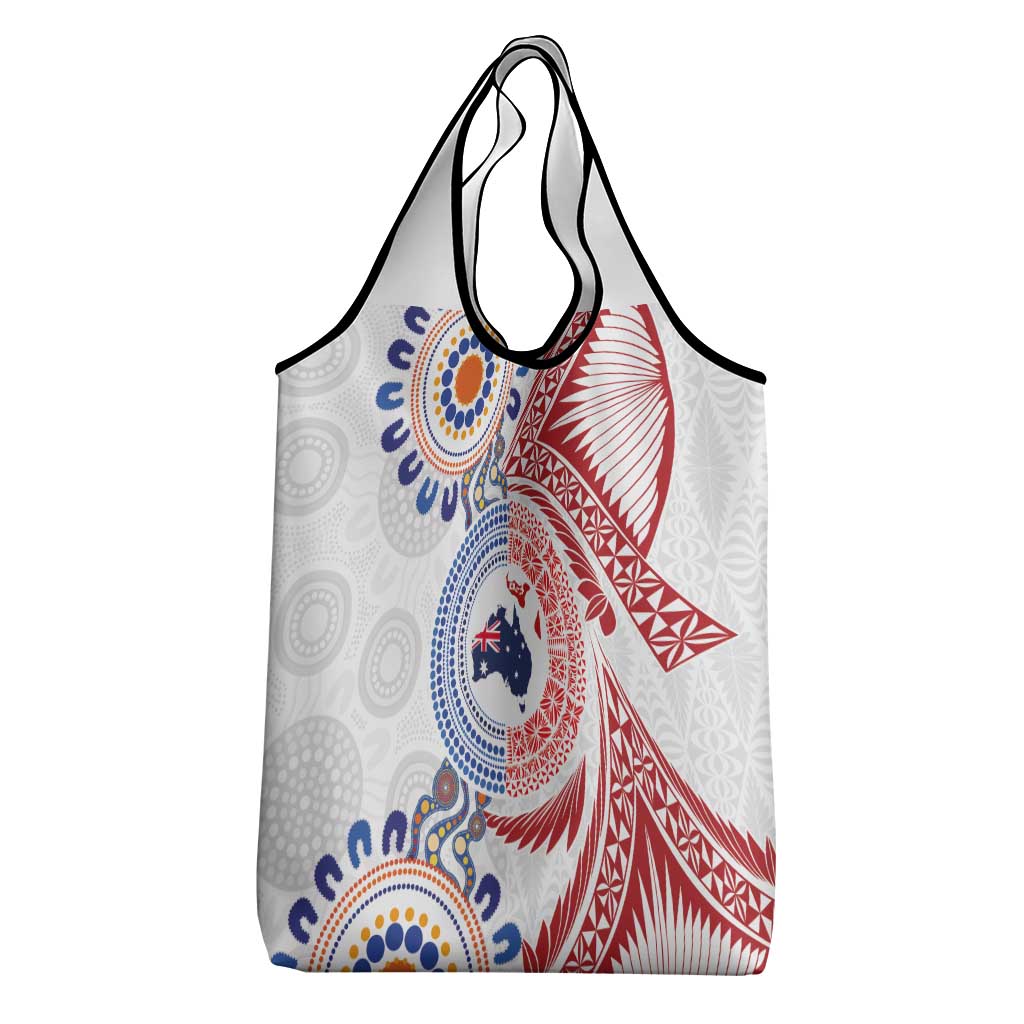 Tongan and Australian Culture Together Grocery Bag Ngatu Art Tribal Aboriginal Tattoo Pattern LT03 - Polynesian Pride