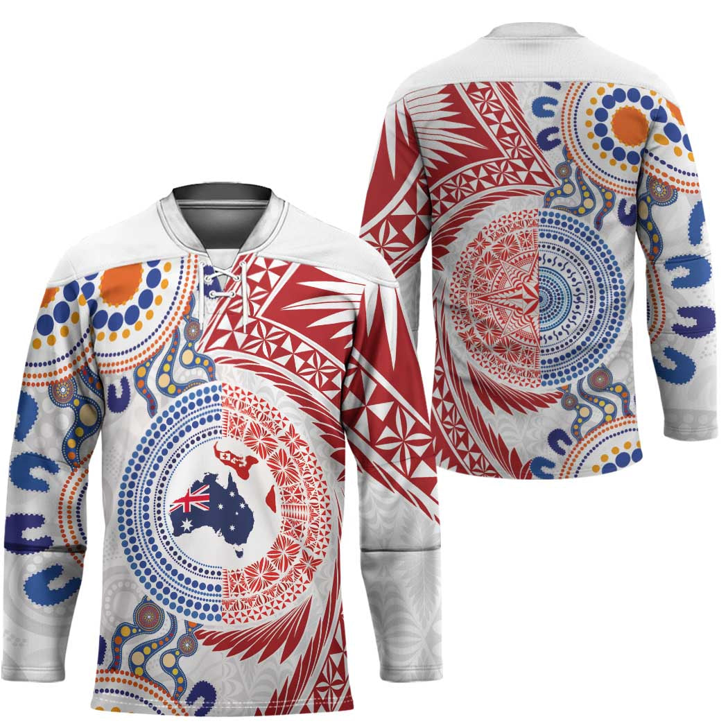 Tongan and Australian Culture Together Hockey Jersey Ngatu Art Tribal Aboriginal Tattoo Pattern LT03 - Polynesian Pride