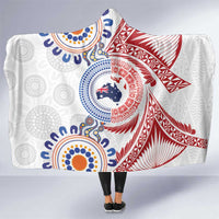 Tongan and Australian Culture Together Hooded Blanket Ngatu Art Tribal Aboriginal Tattoo Pattern LT03 One Size White - Polynesian Pride