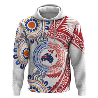 Tongan and Australian Culture Together Hoodie Ngatu Art Tribal Aboriginal Tattoo Pattern LT03 Pullover Hoodie White - Polynesian Pride