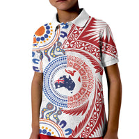 Tongan and Australian Culture Together Kid Polo Shirt Ngatu Art Tribal Aboriginal Tattoo Pattern LT03 Kid White - Polynesian Pride