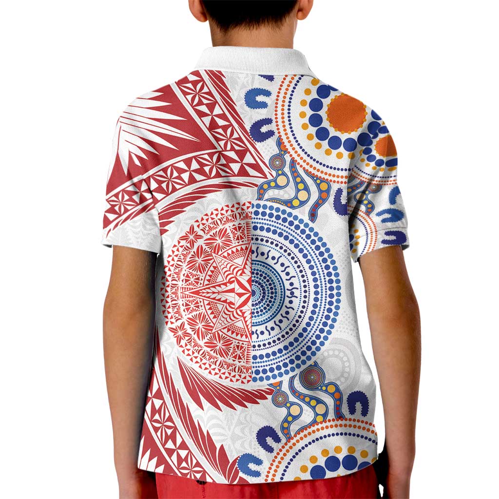Tongan and Australian Culture Together Kid Polo Shirt Ngatu Art Tribal Aboriginal Tattoo Pattern LT03 - Polynesian Pride