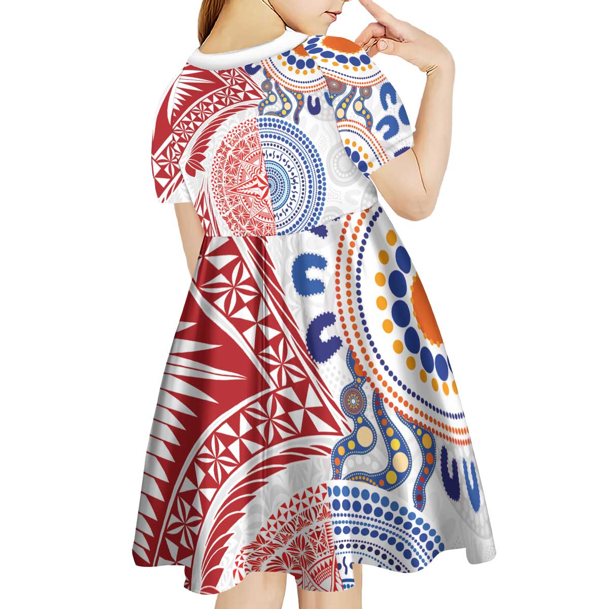 Tongan and Australian Culture Together Kid Short Sleeve Dress Ngatu Art Tribal Aboriginal Tattoo Pattern LT03 - Polynesian Pride