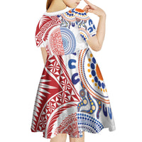 Tongan and Australian Culture Together Kid Short Sleeve Dress Ngatu Art Tribal Aboriginal Tattoo Pattern LT03 - Polynesian Pride