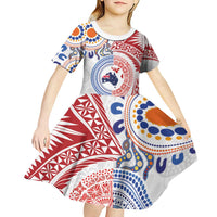 Tongan and Australian Culture Together Kid Short Sleeve Dress Ngatu Art Tribal Aboriginal Tattoo Pattern LT03 - Polynesian Pride