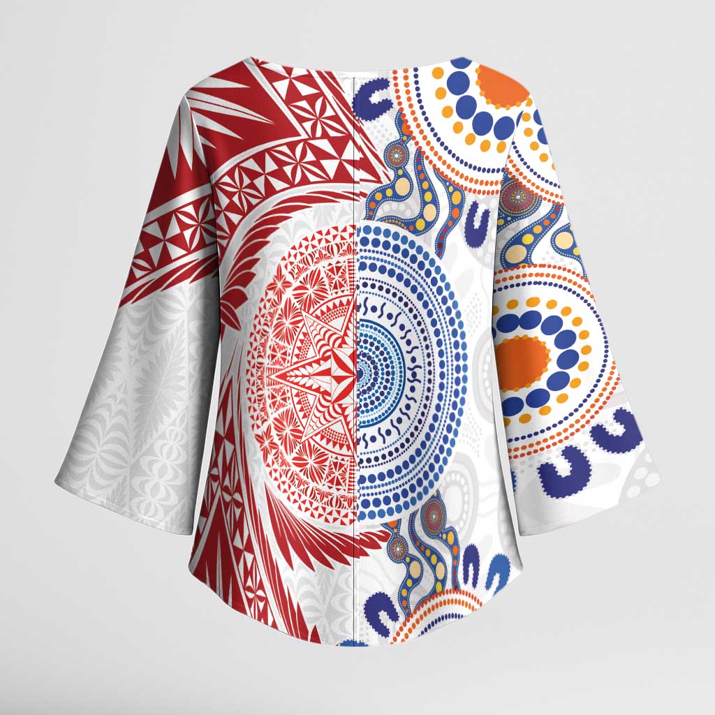 Tongan and Australian Culture Together Kimono Sleeve Blouse Ngatu Art Tribal Aboriginal Tattoo Pattern LT03 - Polynesian Pride