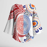Tongan and Australian Culture Together Kimono Sleeve Blouse Ngatu Art Tribal Aboriginal Tattoo Pattern LT03 - Polynesian Pride
