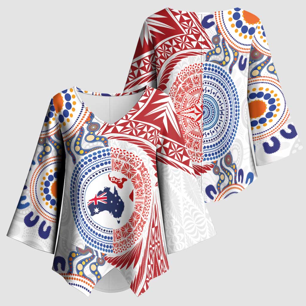 Tongan and Australian Culture Together Kimono Sleeve Blouse Ngatu Art Tribal Aboriginal Tattoo Pattern LT03 - Polynesian Pride