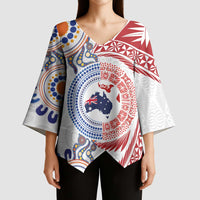 Tongan and Australian Culture Together Kimono Sleeve Blouse Ngatu Art Tribal Aboriginal Tattoo Pattern LT03 - Polynesian Pride