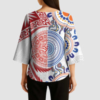 Tongan and Australian Culture Together Kimono Sleeve Blouse Ngatu Art Tribal Aboriginal Tattoo Pattern LT03 - Polynesian Pride