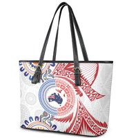 Tongan and Australian Culture Together Leather Tote Bag Ngatu Art Tribal Aboriginal Tattoo Pattern LT03 - Polynesian Pride