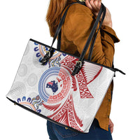 Tongan and Australian Culture Together Leather Tote Bag Ngatu Art Tribal Aboriginal Tattoo Pattern LT03 - Polynesian Pride